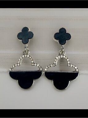 Black Clover Drop Earrings with Silver Accents